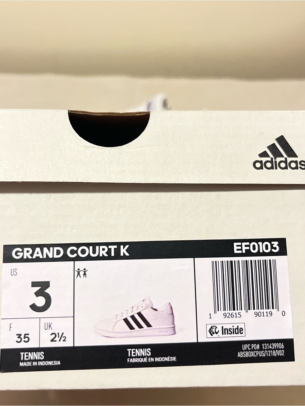 Adidas Grand Court K classic sneakers Size 3 white and black colorway. NEW - Picture 12 of 12